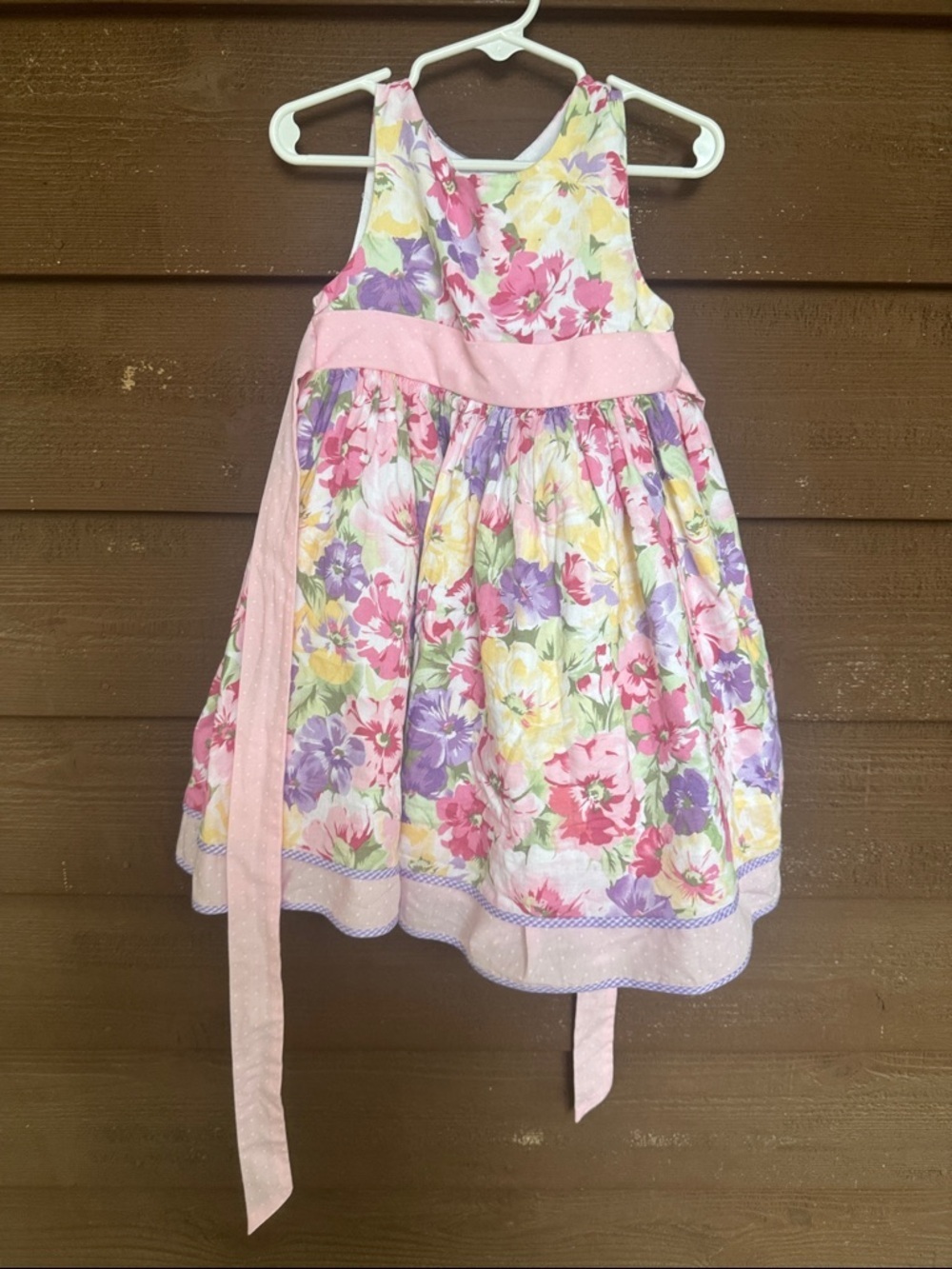 Laura Ashley White Floral Dress with Pink and Purple Accents